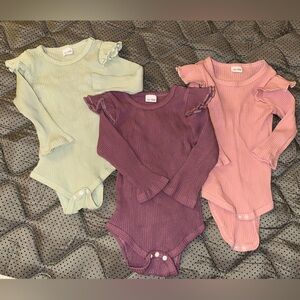 Set of Ribbed Baby Bodysuits in Purple, Pink and Seafoam Green